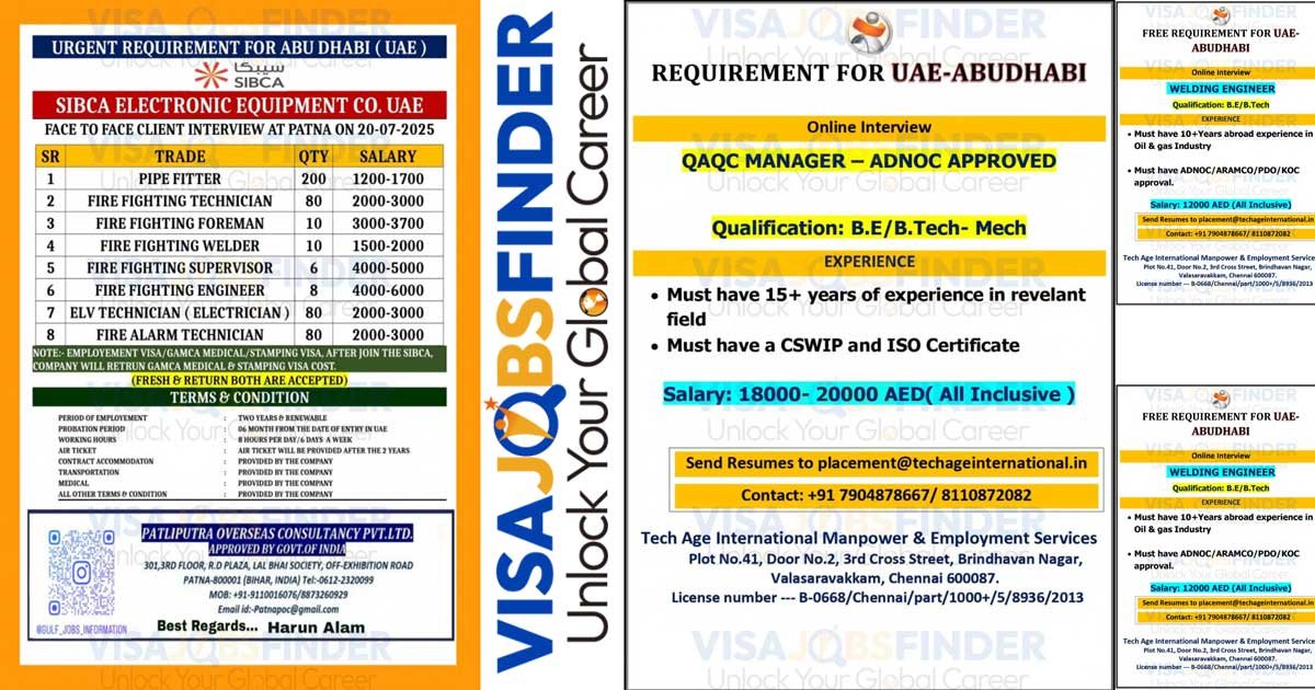 Abu Dhabi UAE Jobs: Engineering & Technical Vacancies