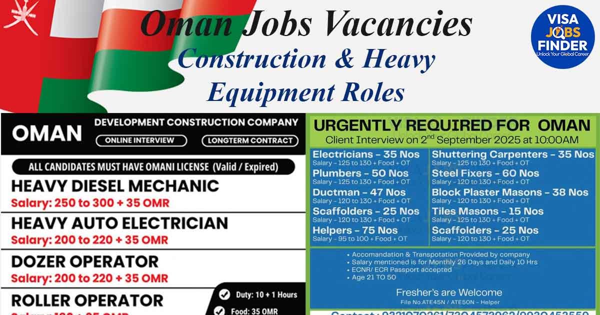 Oman Jobs Vacancies Construction & Heavy Equipment Roles